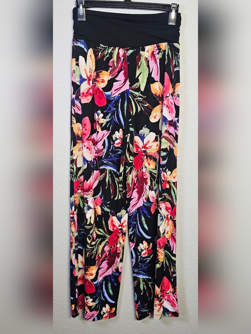 Apt 9 Floral Wide Leg Pants Medium Black Tropical Print Pull On